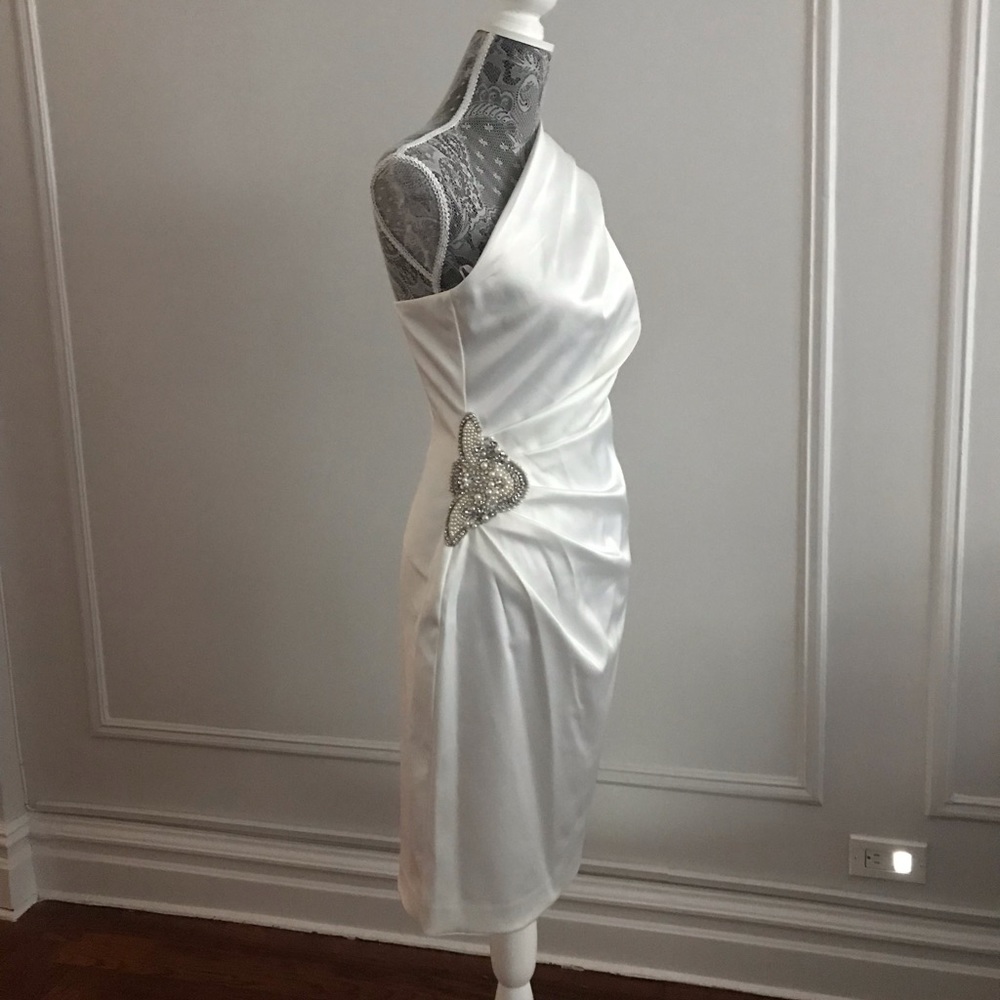 WHITE ONE SHOULDER SATIN DRESS - new!!